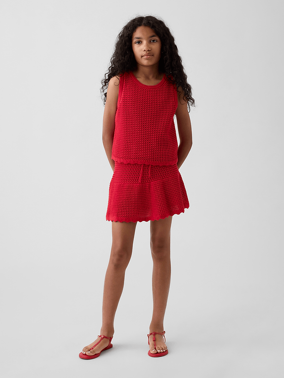 Kids 100% Cotton Tiered Crochet Skort