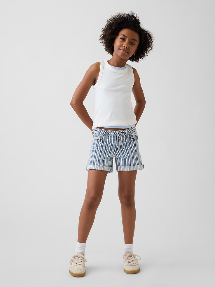 Image number 1 showing, Kids Denim Stripe Midi Shorts