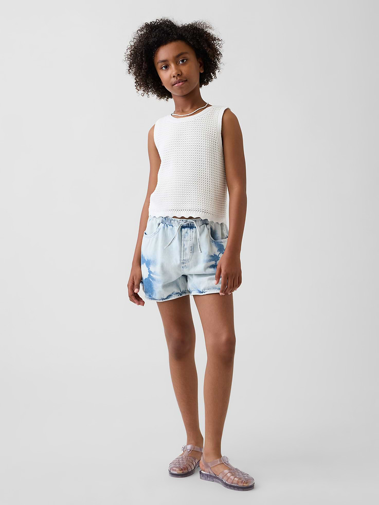 Image number 1 showing, Kids High Rise Tie-Dye Denim Easy Shorts