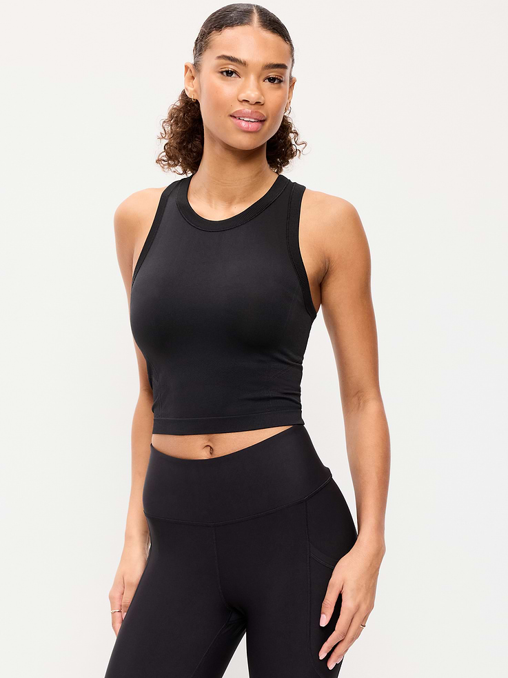 Image number 1 showing, Seamless Fitted High-Neck Crop Top