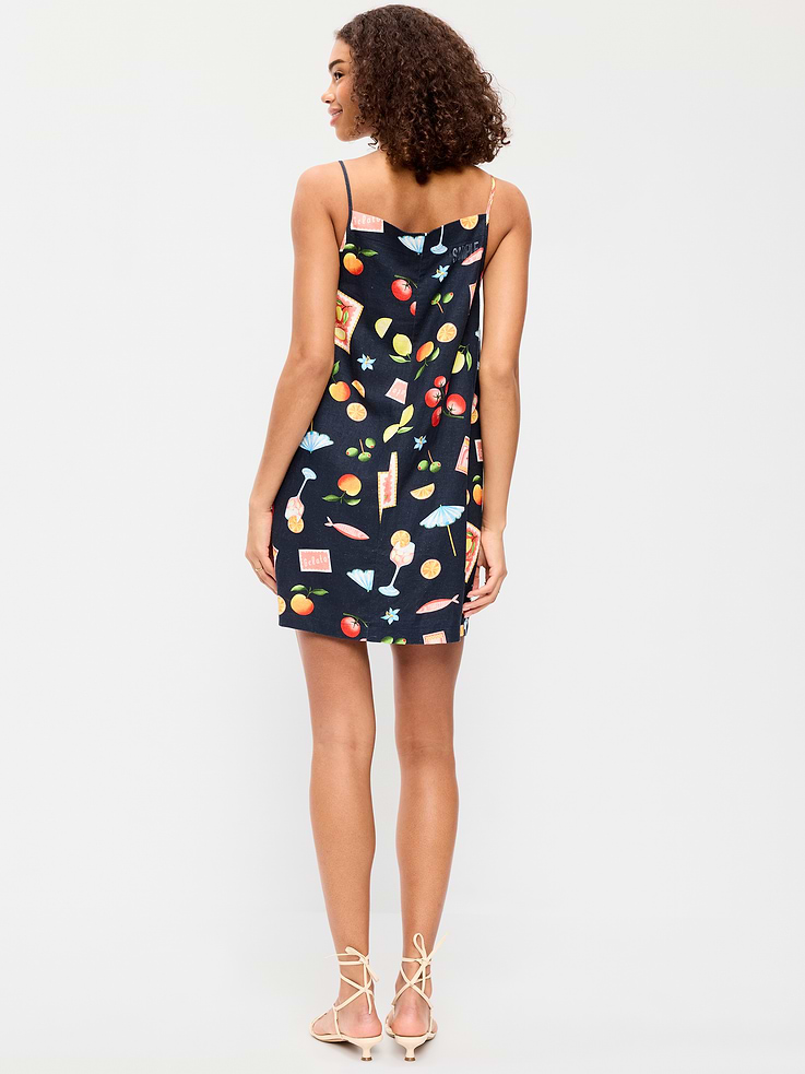 Image number 2 showing, Linen-Blend Apron-Neck Mini Shift Dress