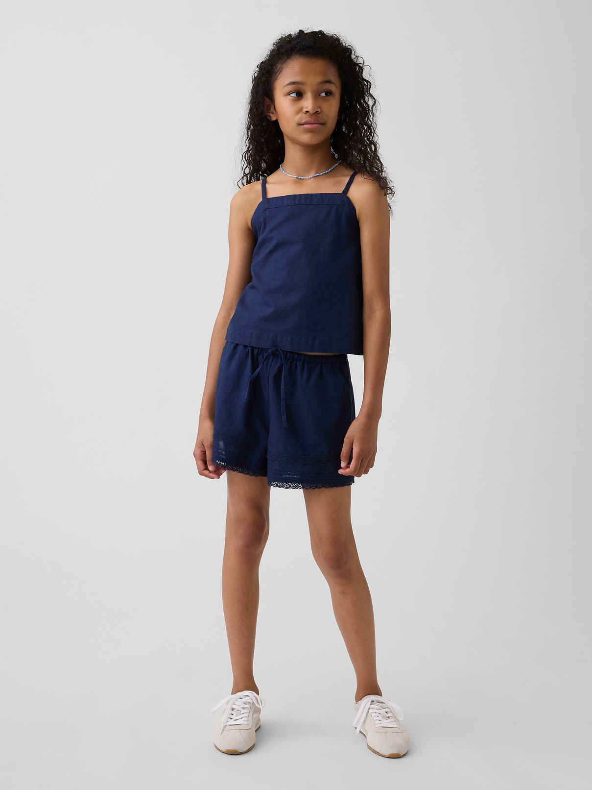 Kids Linen-Cotton Lace-Trim Easy Shorts