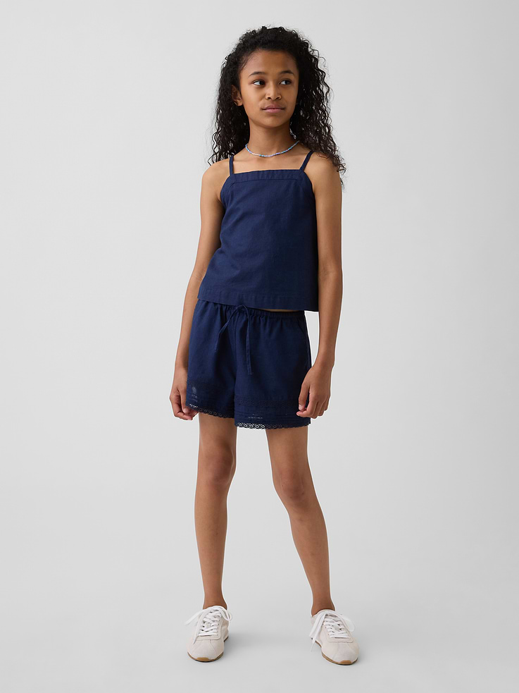Image number 1 showing, Kids Linen-Cotton Lace-Trim Easy Shorts