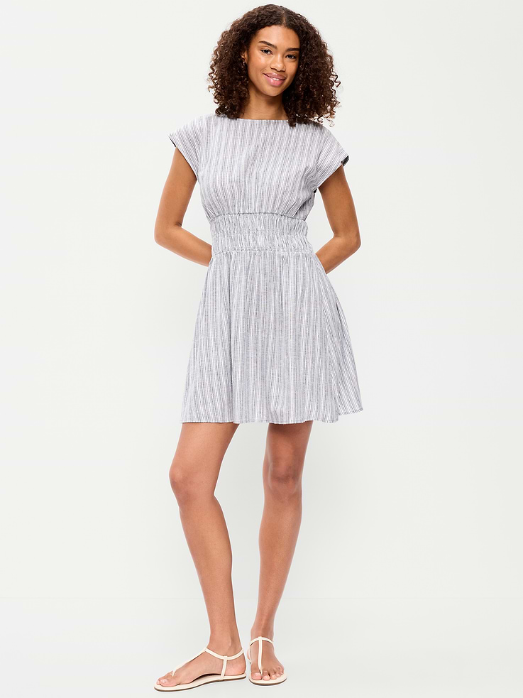 Image number 1 showing, Smocked-Bodice Fit & Flare Mini Dress