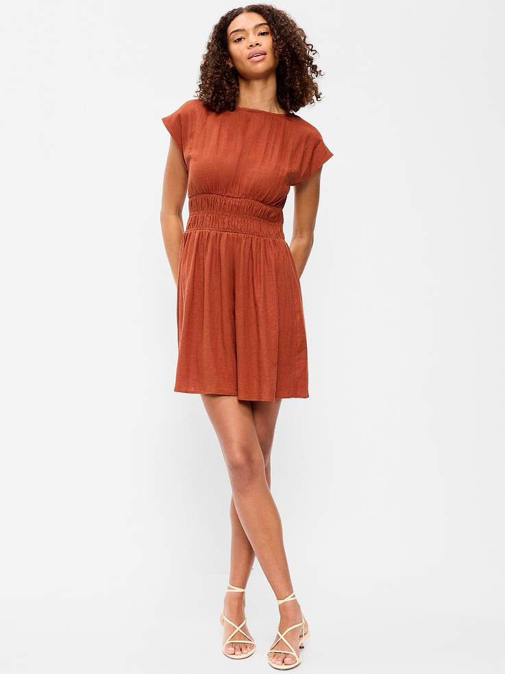 Image number 1 showing, Smocked-Bodice Fit & Flare Mini Dress