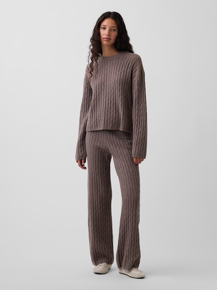 Image number 1 showing, CashSoft Relaxed Cable-Knit Sweater Pants