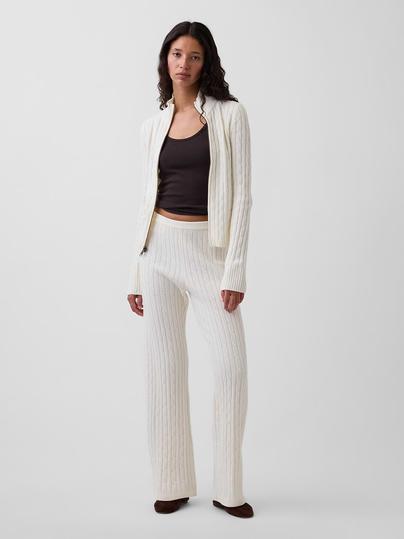 CashSoft Cable-Knit Boot Sweater Pants