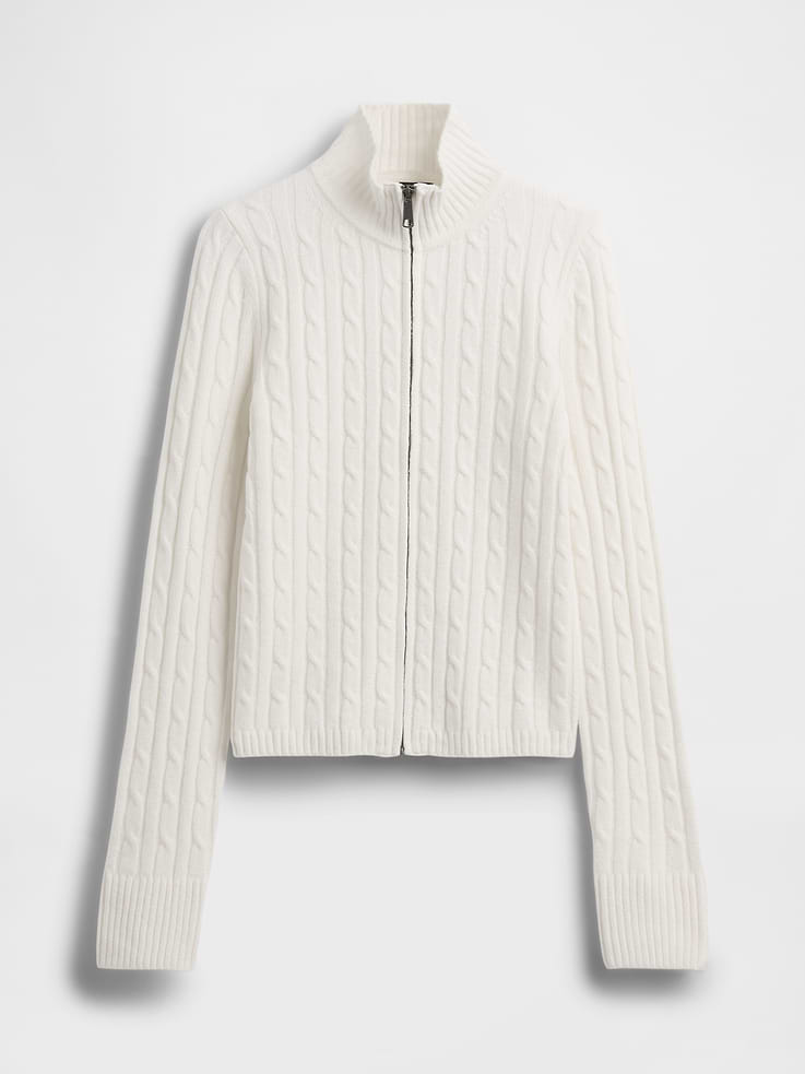 Image number 6 showing, CashSoft Cable-Knit Crop Zip Cardigan