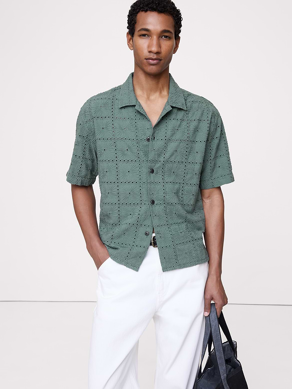 Relaxed-Fit Embroidered Cotton Eyelet Resort Shirt