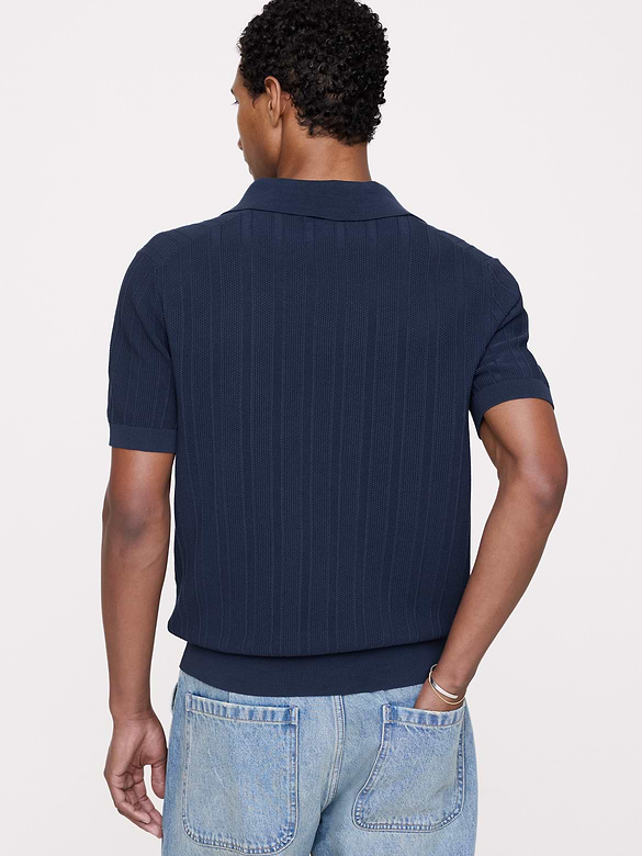 Textured Cotton Stripe Sweater Polo