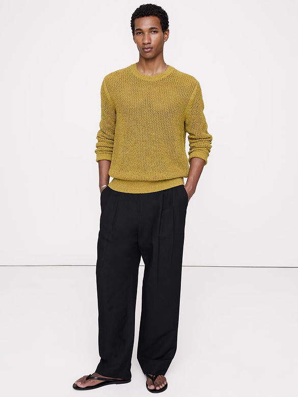 Textured Mesh Crew-Neck Sweater
