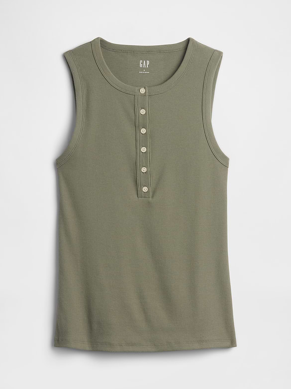 Ribbed Henley Tank Top