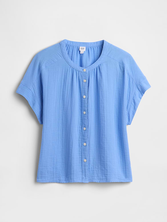 Relaxed Button-Up Gauze Top