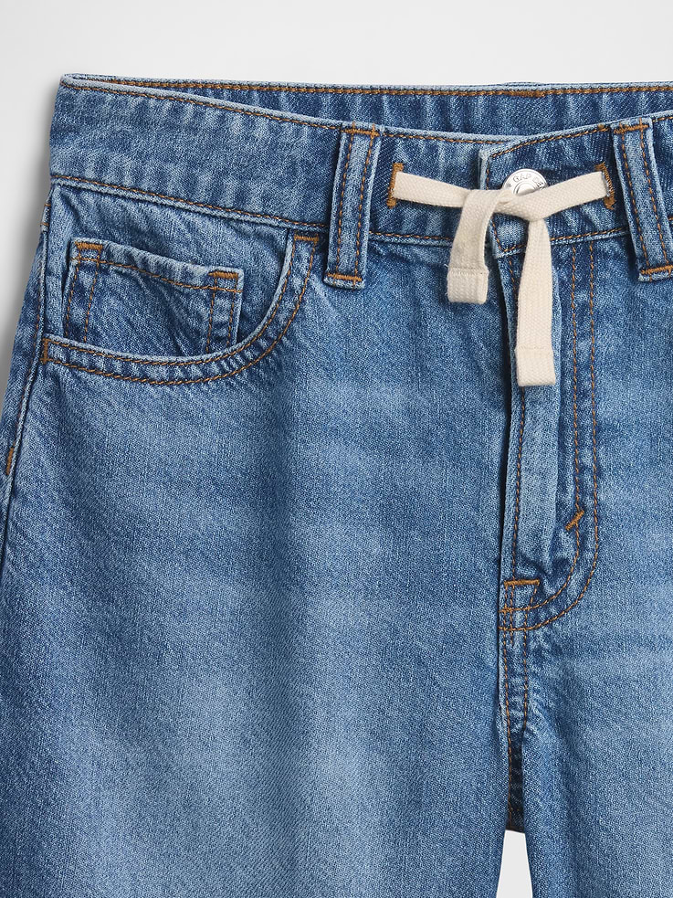 Image number 3 showing, Kids Mid Rise Drawstring Denim Shorts