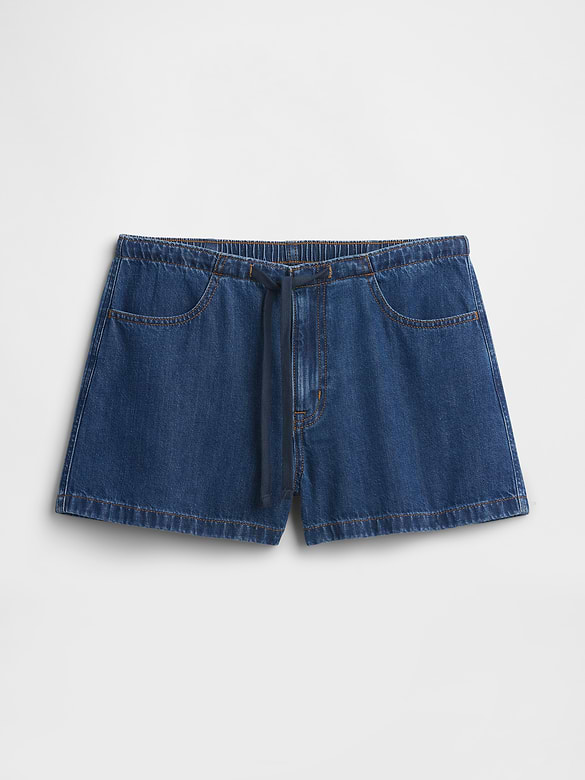 3" Mid Rise Drawstring Denim Shorts