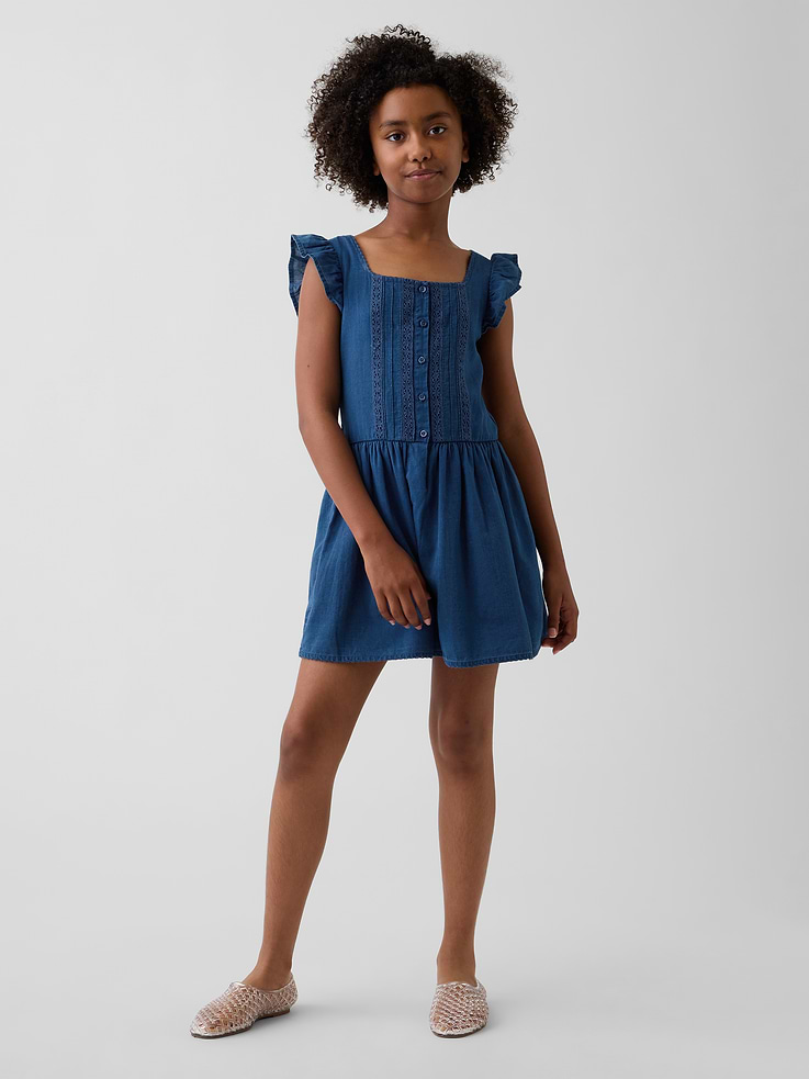 Image number 1 showing, Kids Flutter-Sleeve Lace-Trim Dress