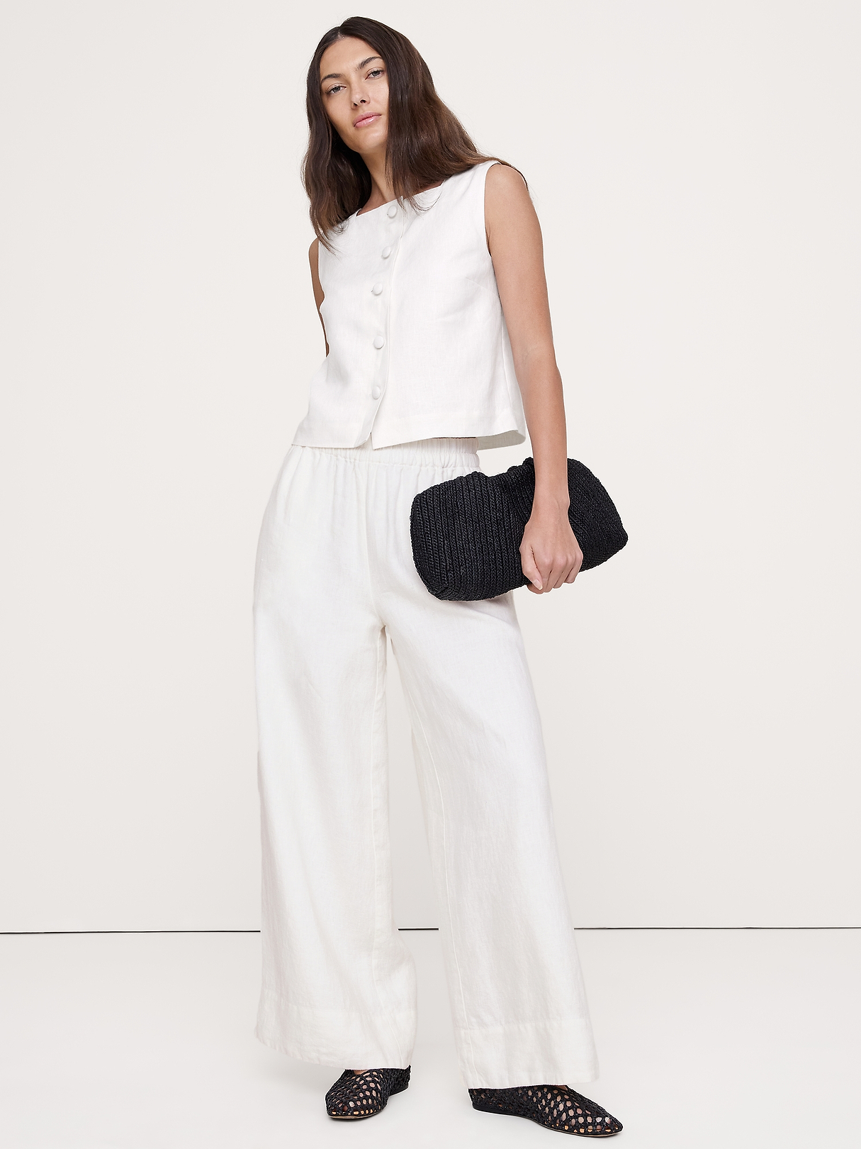 High-Rise Wide-Leg Linen Pull-On Ankle Pant | Banana Republic