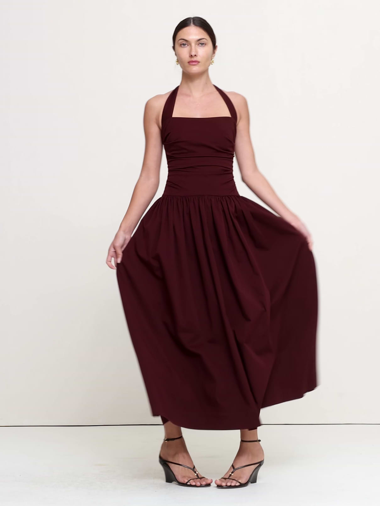 poplin halter midi dress banana republic Women's Stretch-Cotton Maxi Charcoal Gray Size 0 Events Dress