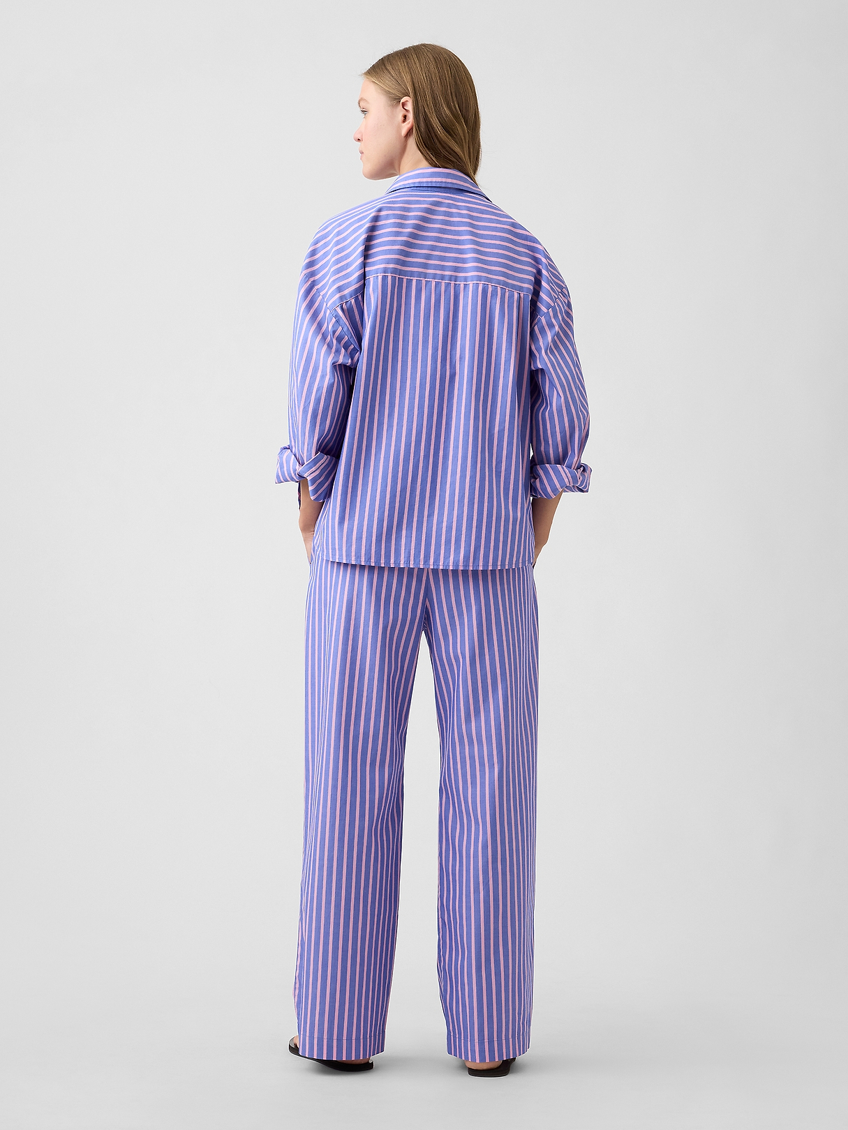 Mid Rise Pull-On Stripe Poplin Pants | Gap Factory