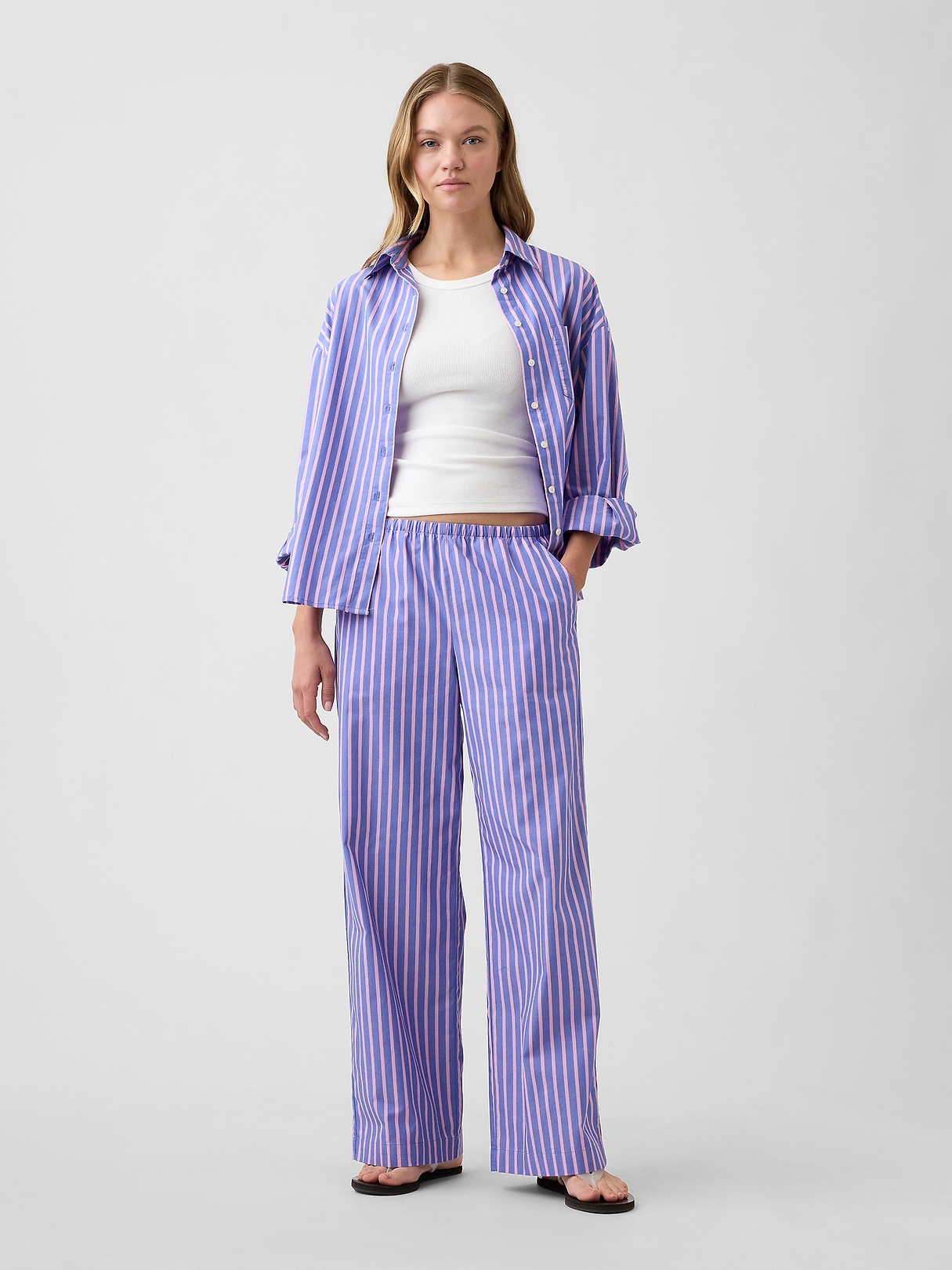 Mid Rise Pull-On Stripe Poplin Pants | Gap Factory