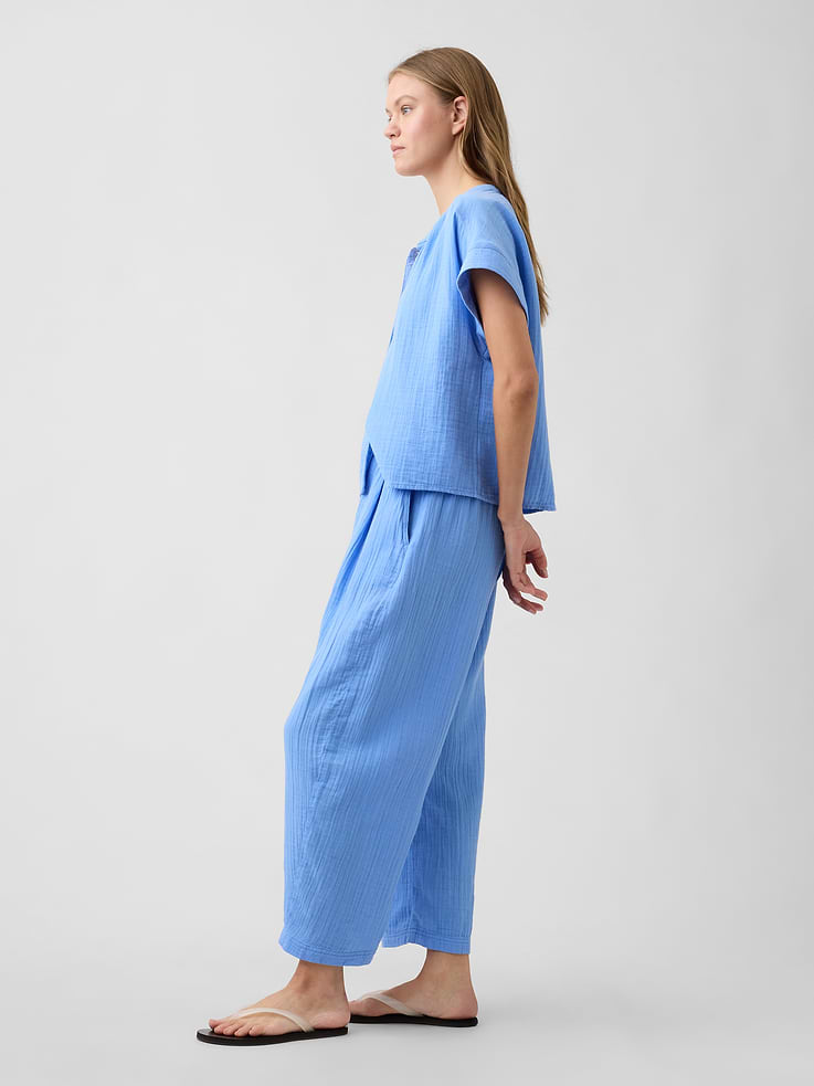 Image number 3 showing, Mid Rise Pull-On Barrel Gauze Pants