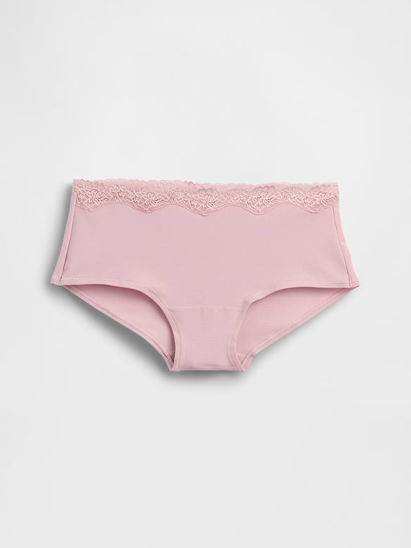 Organic Stretch Cotton Lace-Trim Shorty