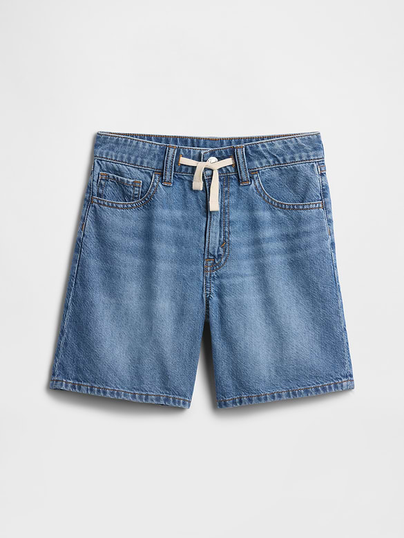 Kids Mid Rise Drawstring Denim Shorts