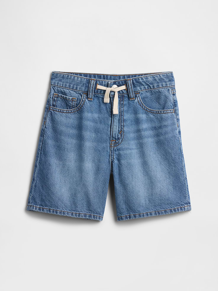 Image number 1 showing, Kids Mid Rise Drawstring Denim Shorts
