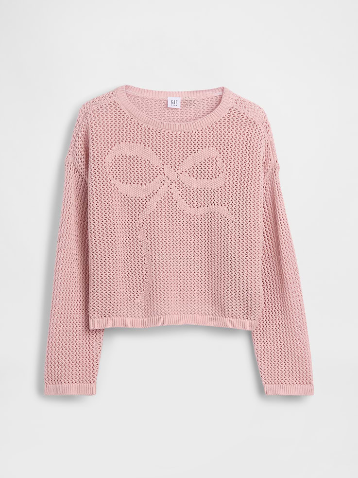 Image number 2 showing, Kids 100% Cotton Crochet Oversized Graphic Sweater