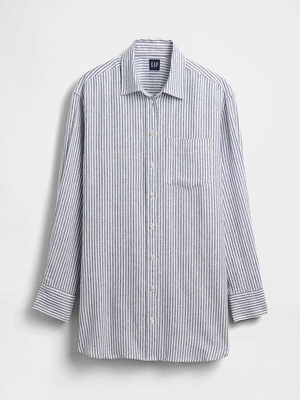 Linen-Blend Oversized Tunic Shirt