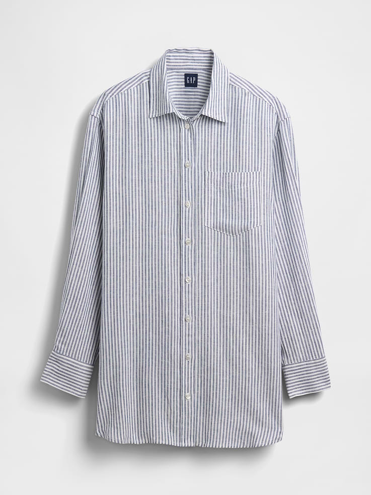 Image number 5 showing, Linen-Blend Oversized Tunic Shirt