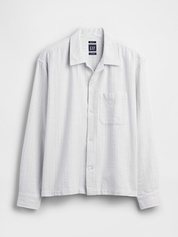 Dobby Stripe Relaxed Straight-Hem Shirt