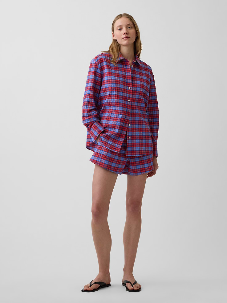 Image number 1 showing, 4" Seersucker Plaid Boxer Shorts