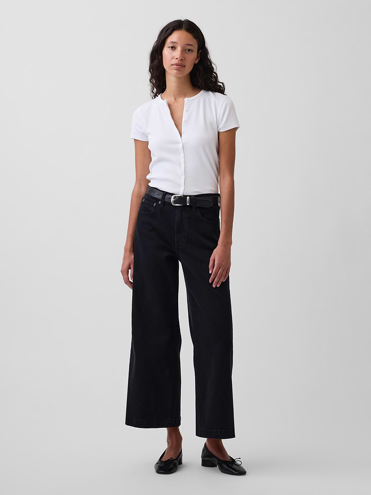 Image number 1 showing, High Rise Stride Wide-Leg Ankle Jeans