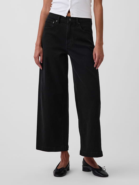 High Rise Stride Wide-Leg Ankle Jeans