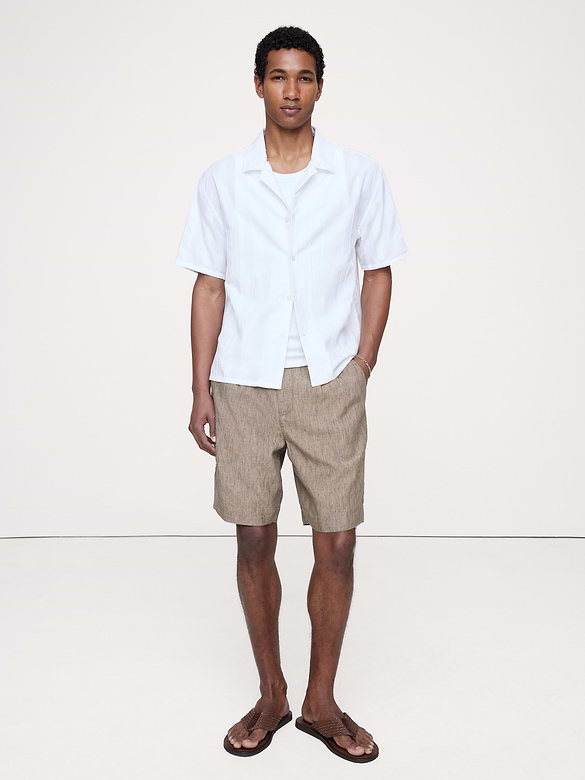 9" Pleated Linen-Cotton Pull-On Short