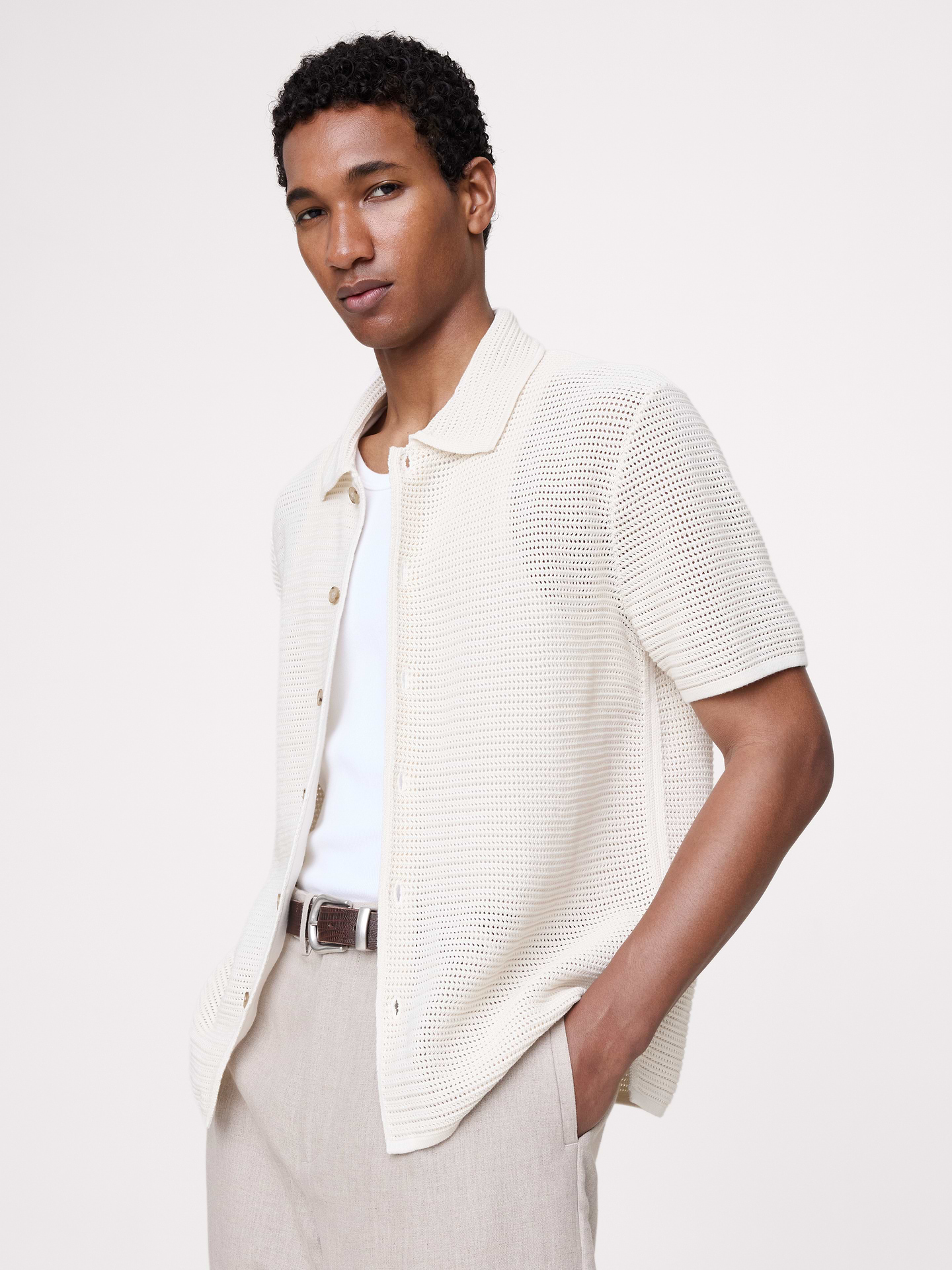 Image number 1 showing, Cotton Mesh Polo Cardigan