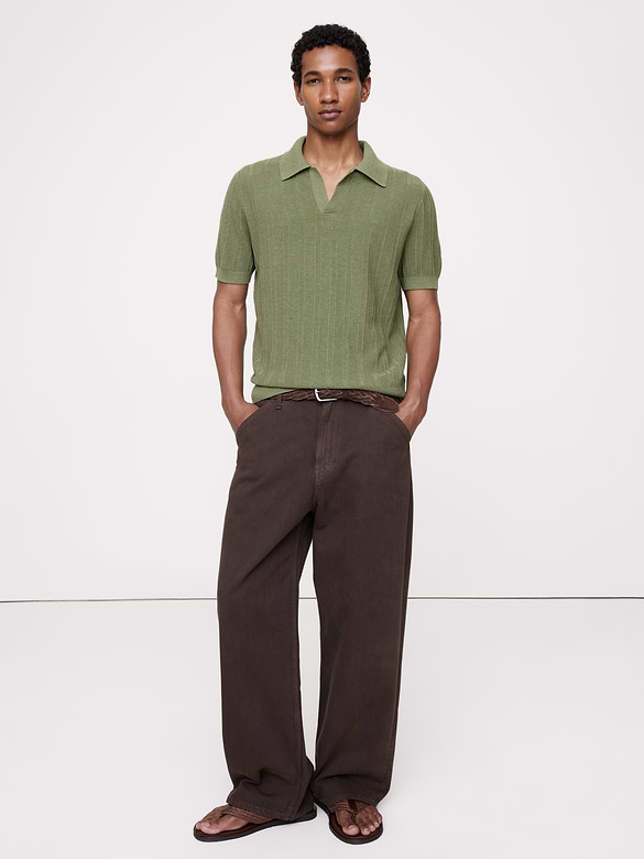 Textured Cotton Stripe Sweater Polo