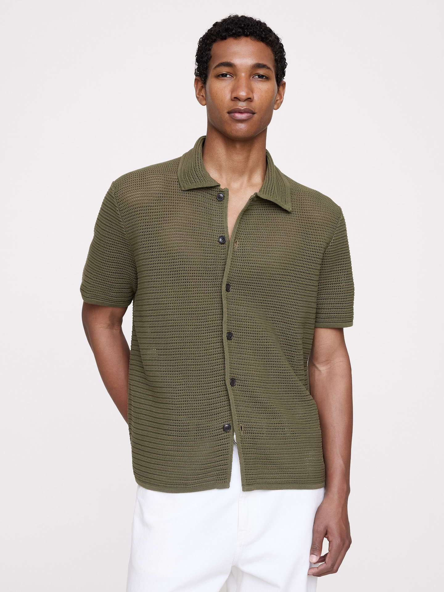 Image number 1 showing, Cotton Mesh Polo Cardigan