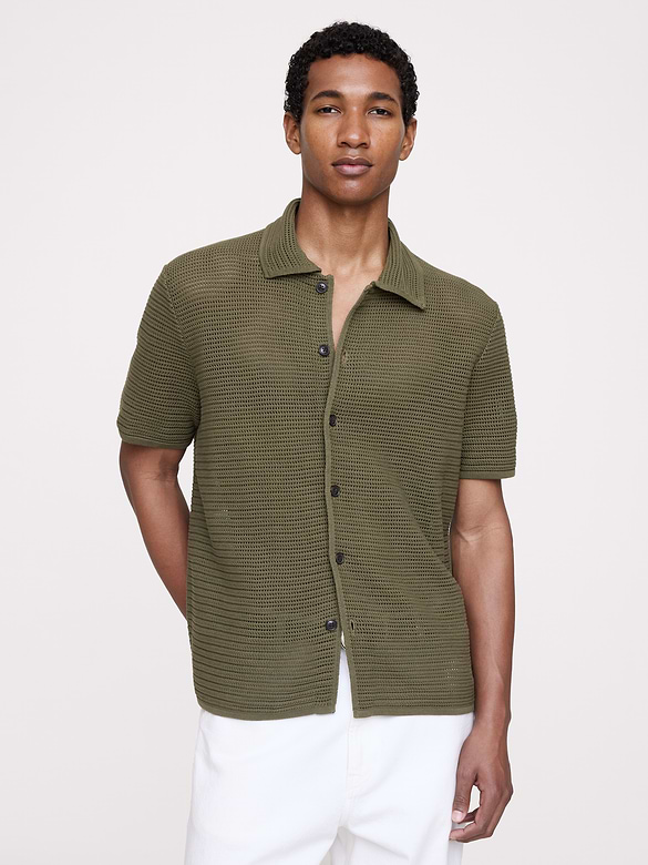 Cotton Mesh Polo Cardigan