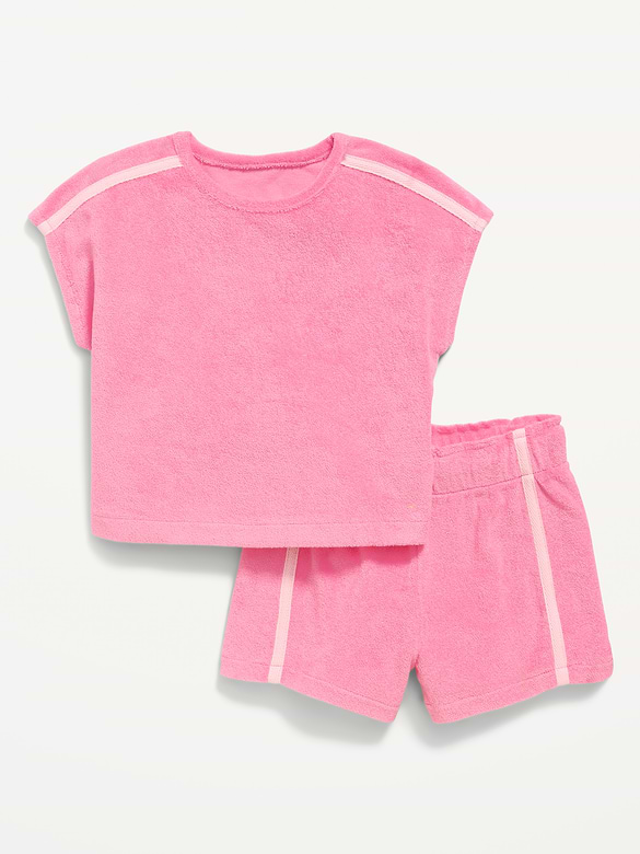 Ensemble avec short et haut à manches courtes en jersey bouclette pour toute-petite