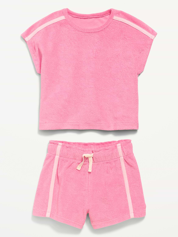 Ensemble avec short et haut à manches courtes en jersey bouclette pour toute-petite