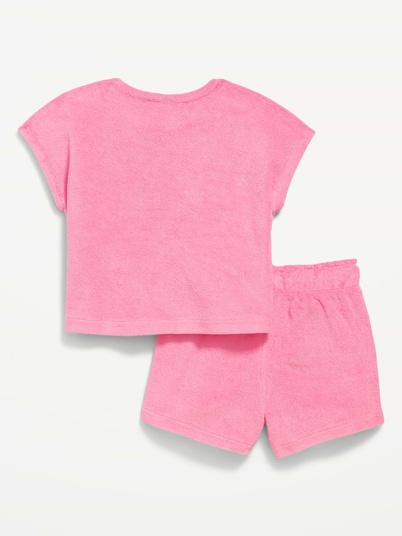 Ensemble avec short et haut à manches courtes en jersey bouclette pour toute-petite