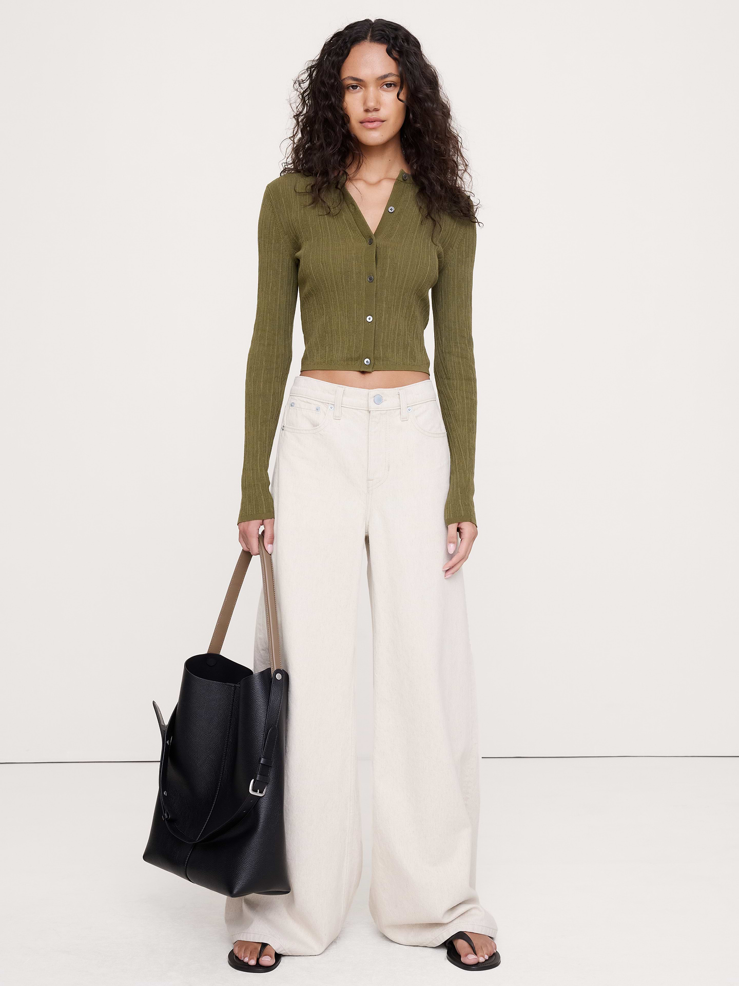 Image number 1 showing, Crinkle Knit Cropped Cardigan