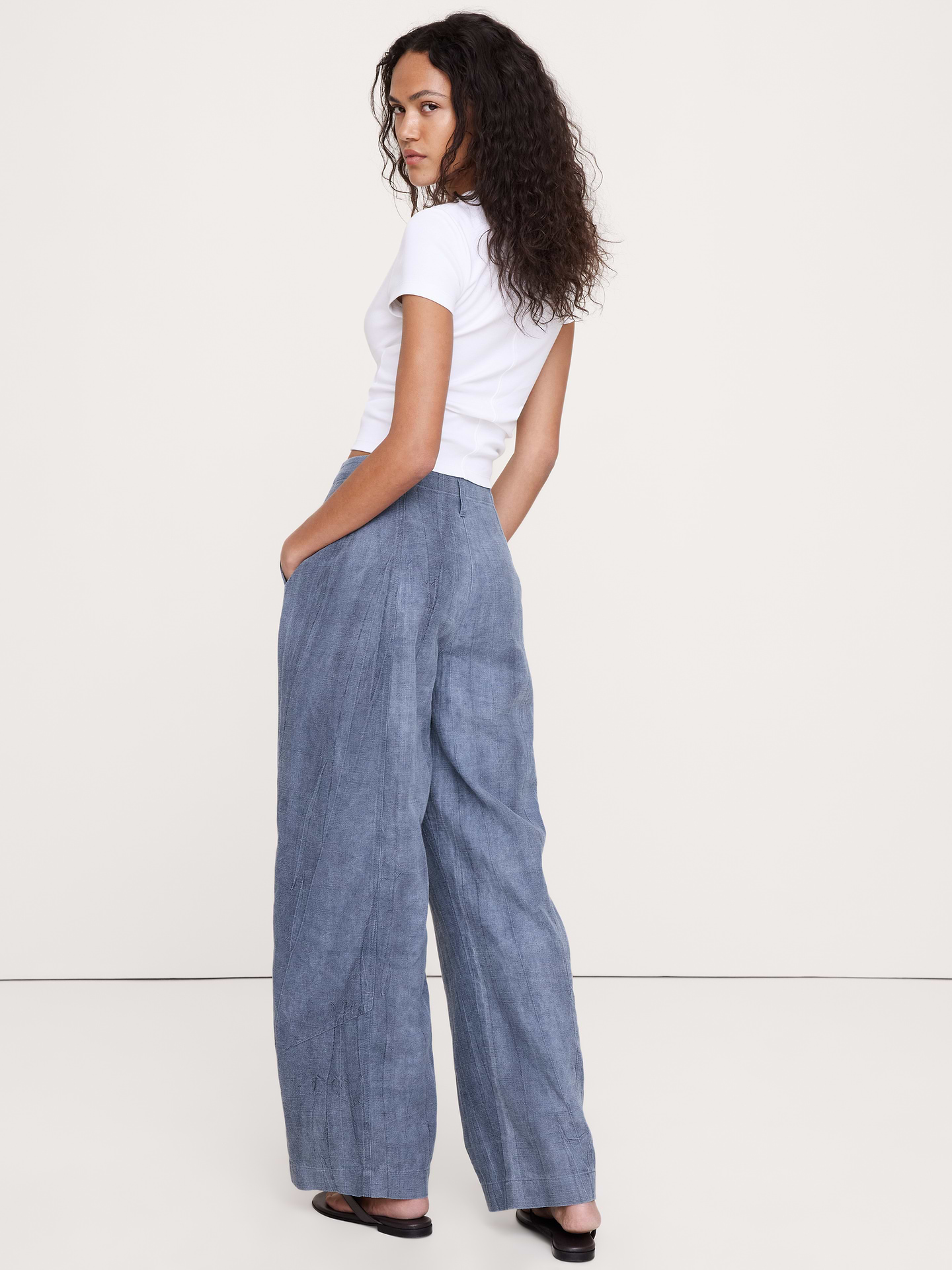 Image 3 of 6, High-Rise Relaxed Barrel Ramie-Cotton Pant