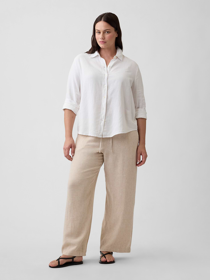 Image 5 of 7, Relaxed Linen-Blend Wide-Leg Pants