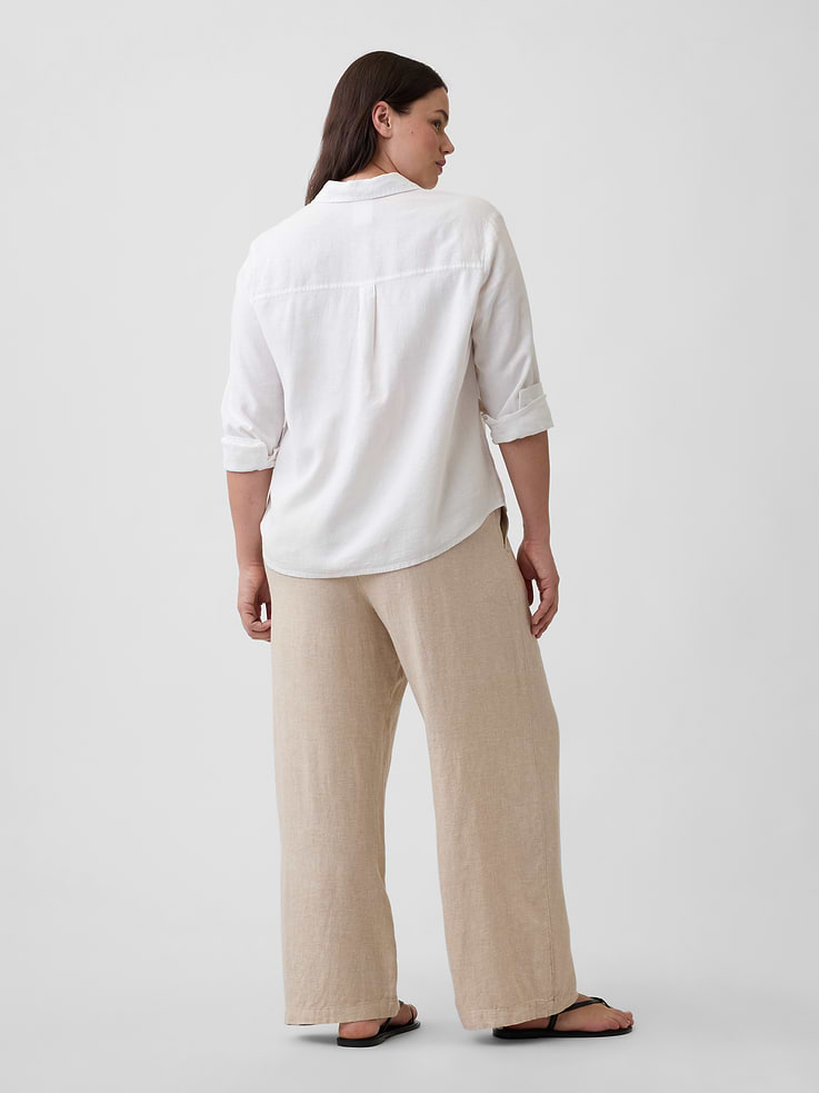 Image 6 of 7, Relaxed Linen-Blend Wide-Leg Pants