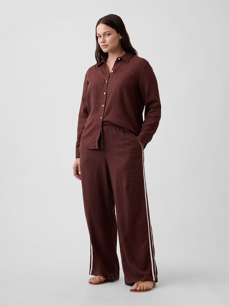 Image 5 of 7, Linen-Blend Stripe Wide-Leg Pants