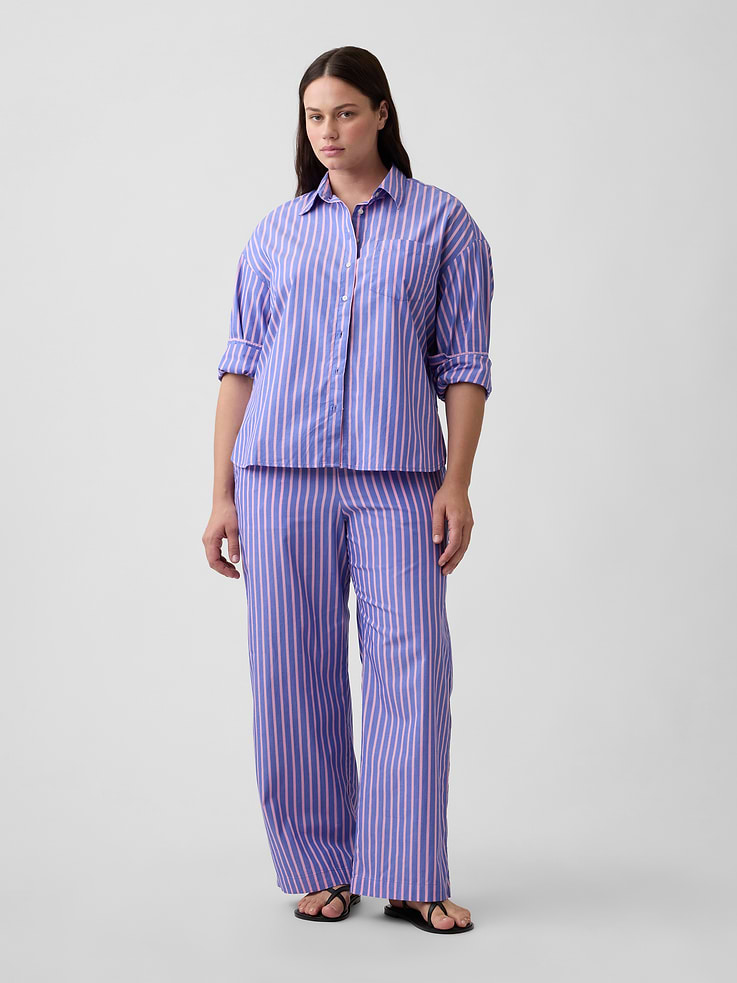 Image 5 of 7, Mid Rise Pull-On Stripe Poplin Pants