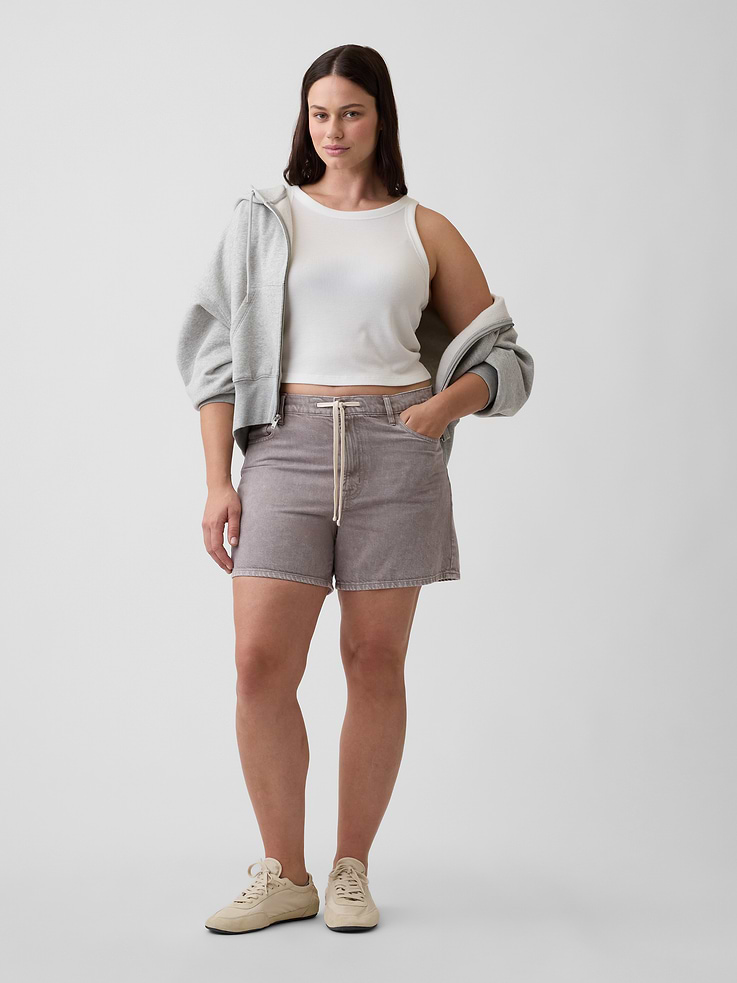 Image 5 of 7, Drawstring Denim Midi Shorts